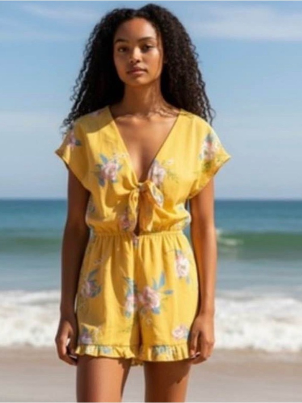 Yellow Floral Tie-Front Romper